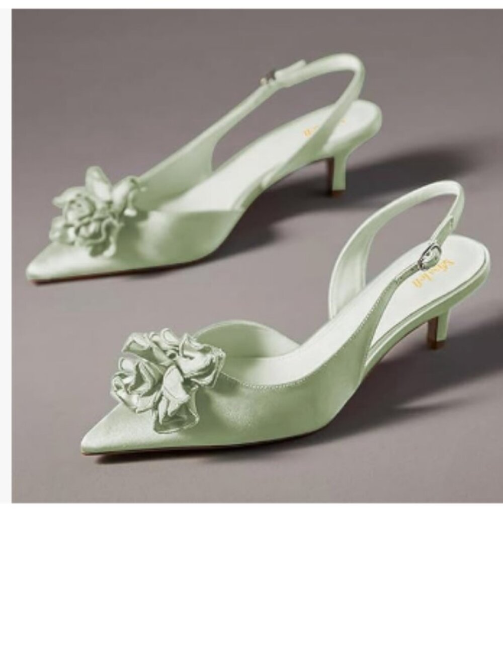 miss left Light Green Flower Pointed Toe Satin Slingback Slip on Comfy Pumps